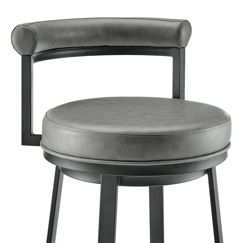 Reuben Swivel Counter or Bar Stool in Black Finish with Gray Faux Leather - Furniture City (CA)l