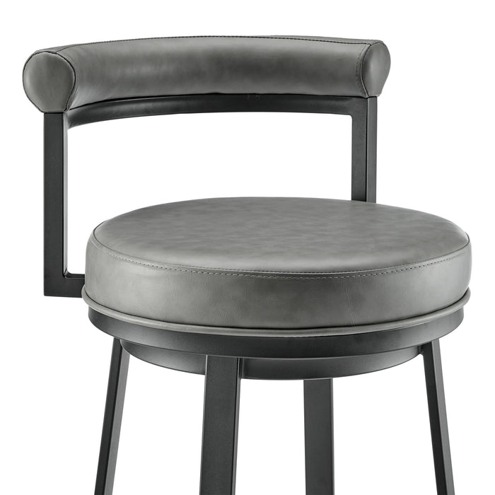 Reuben Swivel Counter or Bar Stool in Black Finish with Gray Faux Leather