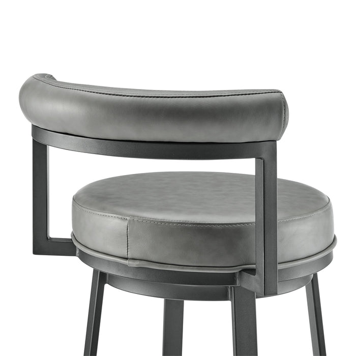 Reuben Swivel Counter or Bar Stool in Black Finish with Gray Faux Leather