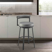 Reuben Swivel Counter or Bar Stool in Black Finish with Gray Faux Leather - Furniture City (CA)l