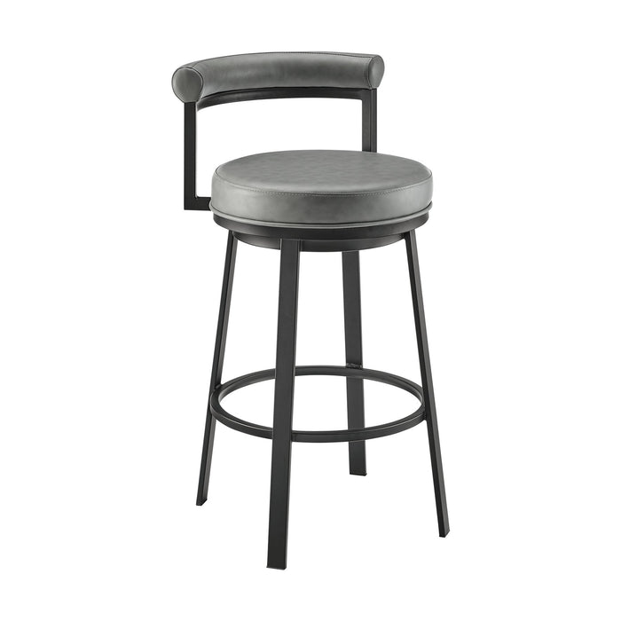 Reuben Swivel Counter or Bar Stool in Black Finish with Gray Faux Leather