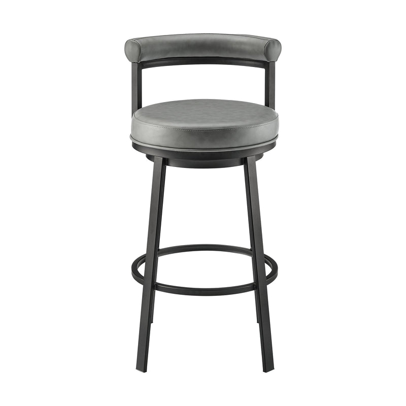 Reuben Swivel Counter or Bar Stool in Black Finish with Gray Faux Leather - Furniture City (CA)l