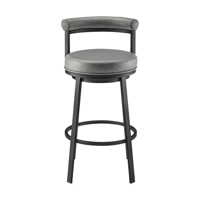 Reuben Swivel Counter or Bar Stool in Black Finish with Gray Faux Leather
