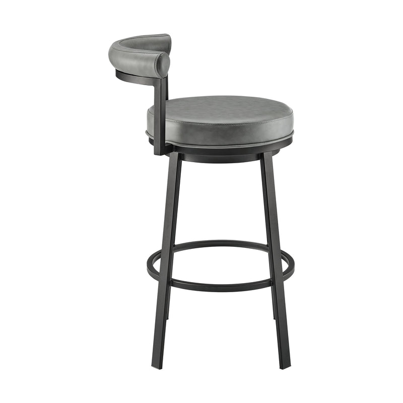 Reuben Swivel Counter or Bar Stool in Black Finish with Gray Faux Leather - Furniture City (CA)l