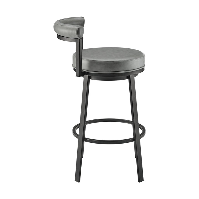 Reuben Swivel Counter or Bar Stool in Black Finish with Gray Faux Leather