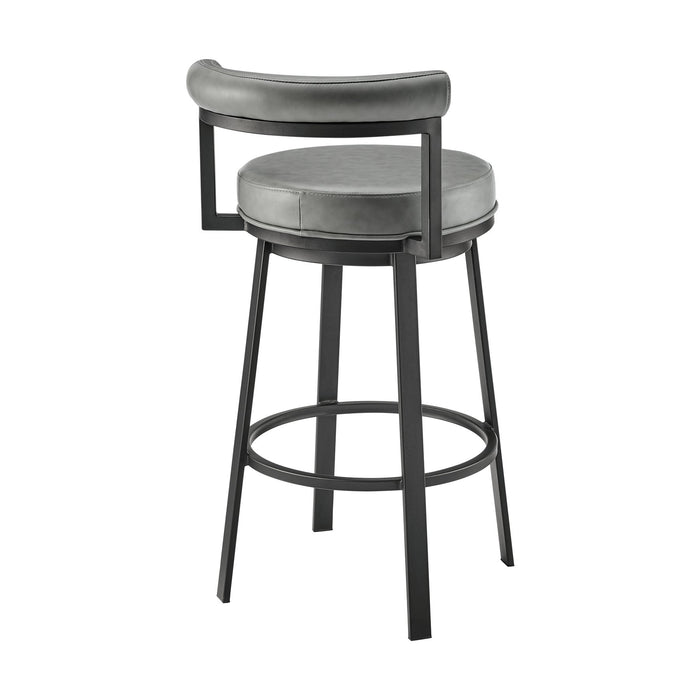 Reuben Swivel Counter or Bar Stool in Black Finish with Gray Faux Leather