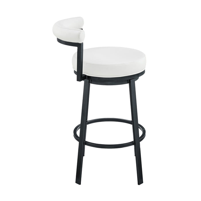 Reuben Swivel Counter or Bar Stool in Cloud Finish with White Faux Leather