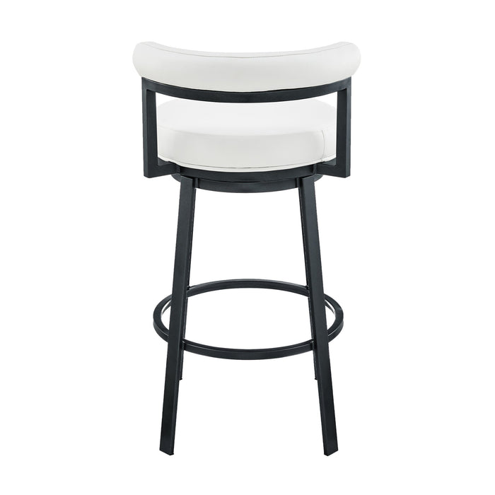 Reuben Swivel Counter or Bar Stool in Cloud Finish with White Faux Leather