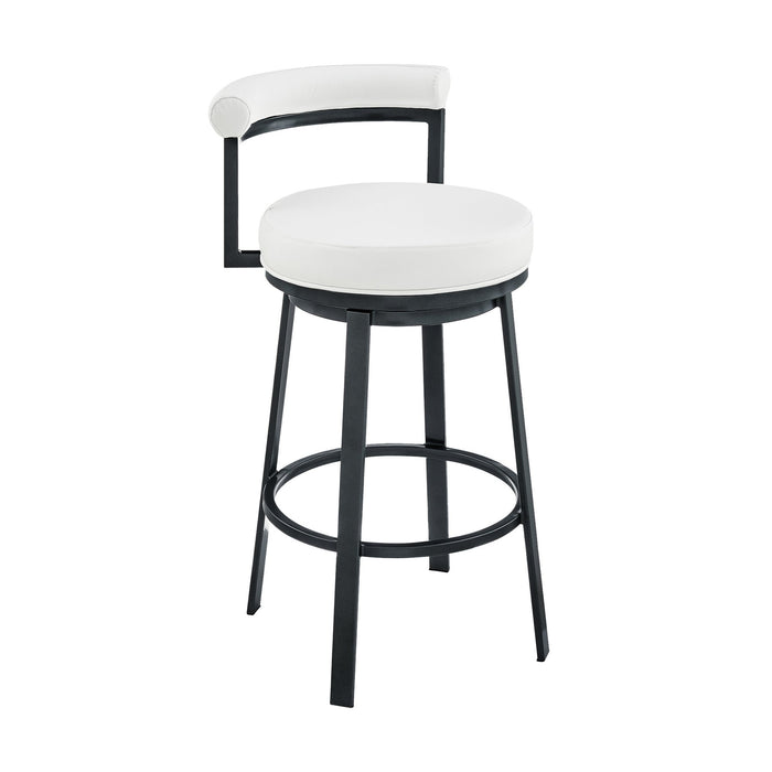 Reuben Swivel Counter or Bar Stool in Cloud Finish with White Faux Leather