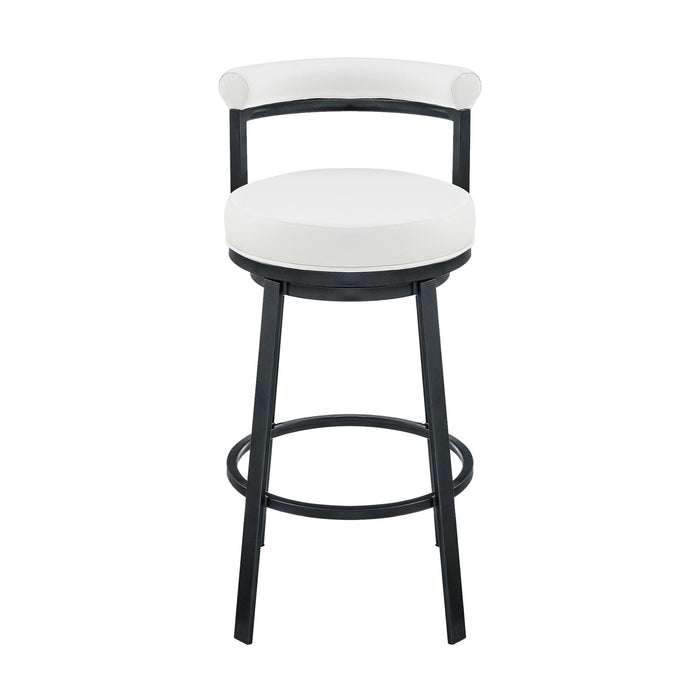 Reuben Swivel Counter or Bar Stool in Cloud Finish with White Faux Leather