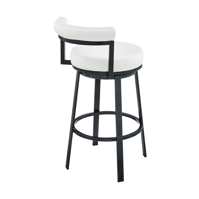 Reuben Swivel Counter or Bar Stool in Cloud Finish with White Faux Leather