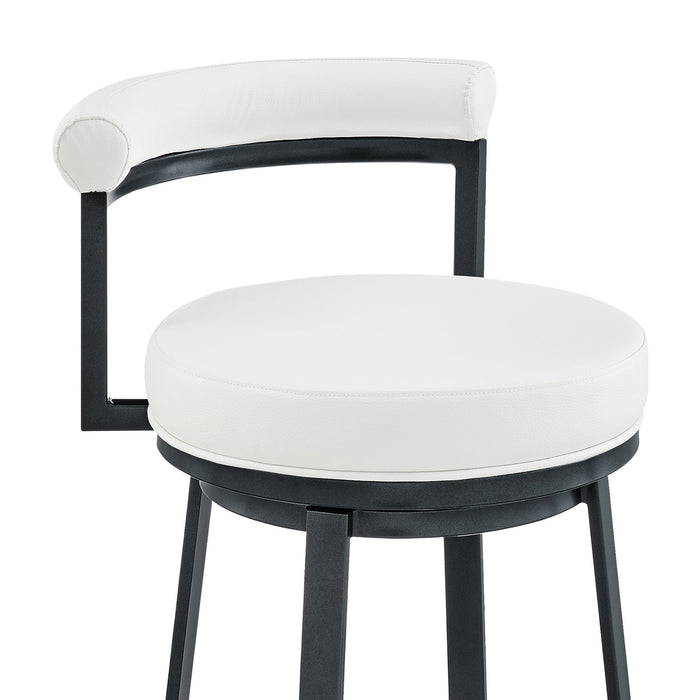 Reuben Swivel Counter or Bar Stool in Cloud Finish with White Faux Leather