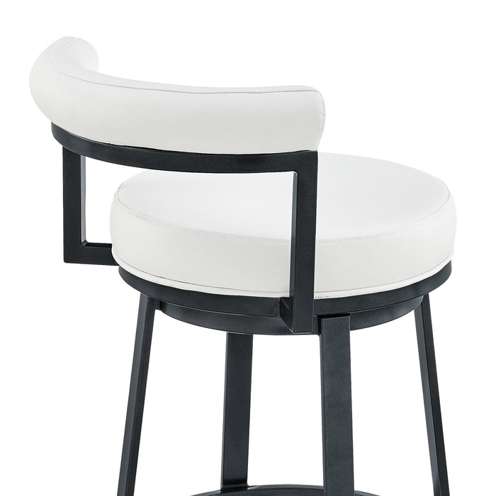 Reuben Swivel Counter or Bar Stool in Cloud Finish with White Faux Leather