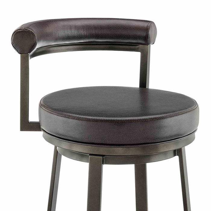 Reuben Swivel Counter or Bar Stool in Mocha Finish with Brown Faux Leather
