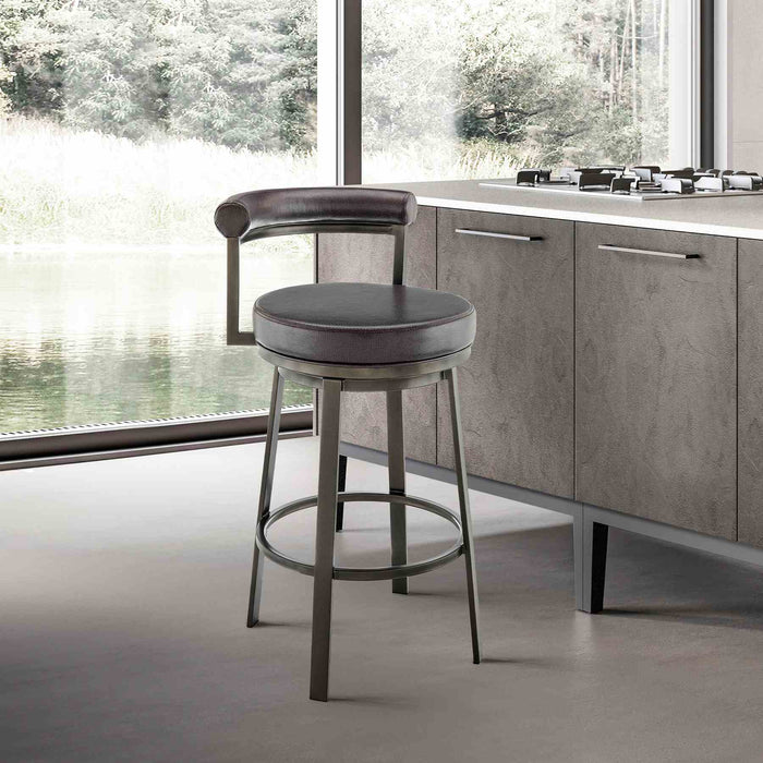 Reuben Swivel Counter or Bar Stool in Mocha Finish with Brown Faux Leather