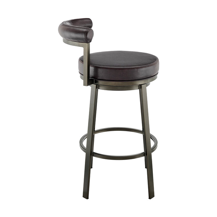 Reuben Swivel Counter or Bar Stool in Mocha Finish with Brown Faux Leather