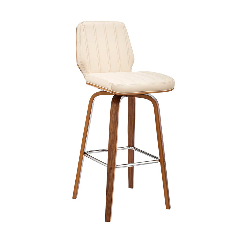 Renee 26" Swivel Cream Faux Leather and Walnut Wood Bar Stool - Furniture City (CA)l