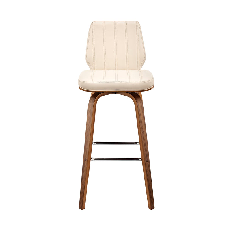 Renee 26" Swivel Cream Faux Leather and Walnut Wood Bar Stool - Furniture City (CA)l