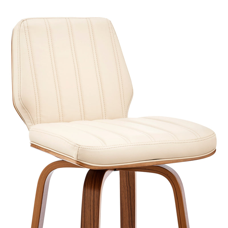 Renee 26" Swivel Cream Faux Leather and Walnut Wood Bar Stool - Furniture City (CA)l