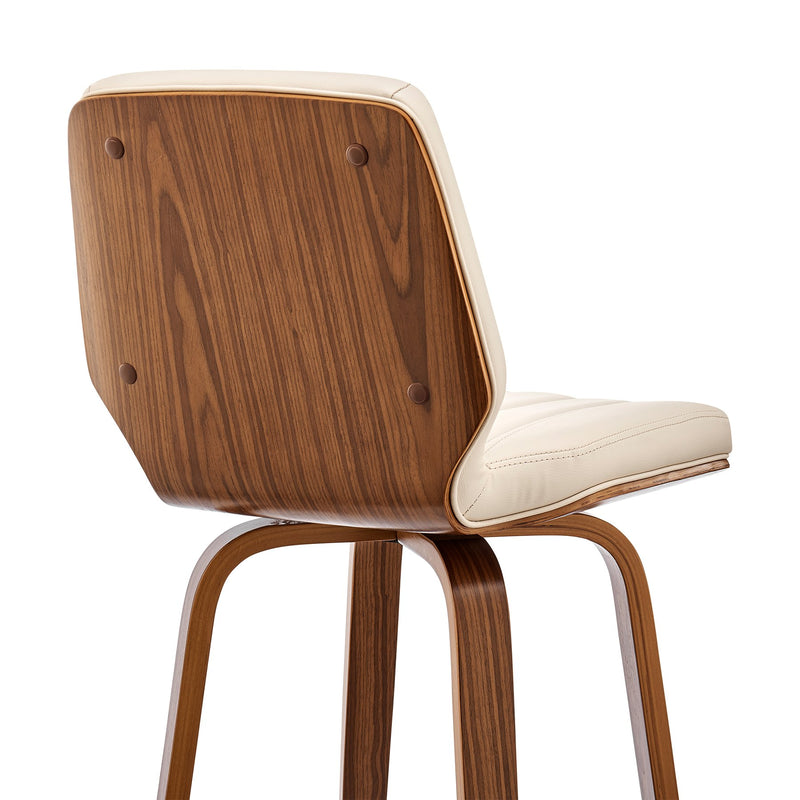 Renee 26" Swivel Cream Faux Leather and Walnut Wood Bar Stool - Furniture City (CA)l
