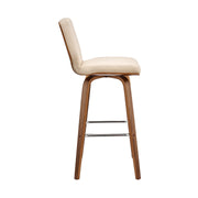 Renee 30" Swivel Cream Faux Leather and Walnut Wood Bar Stool - Furniture City (CA)l