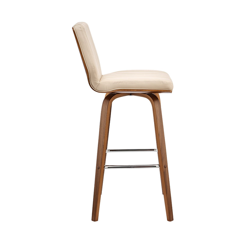 Renee 30" Swivel Cream Faux Leather and Walnut Wood Bar Stool - Furniture City (CA)l