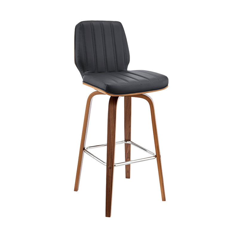 Renee 30" Swivel Gray Faux Leather and Walnut Wood Bar Stool - Furniture City (CA)l