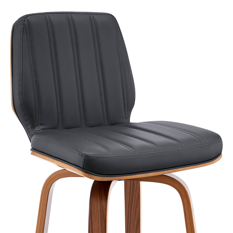 Renee 30" Swivel Gray Faux Leather and Walnut Wood Bar Stool - Furniture City (CA)l