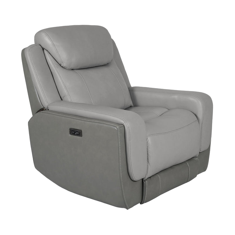 Rosalyn Zero Gravity Power Recliner in Silver and Gray Leather with Power Headrest - Furniture City (CA)l