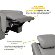 Rosalyn Zero Gravity Power Recliner in Silver and Gray Leather with Power Headrest - Furniture City (CA)l