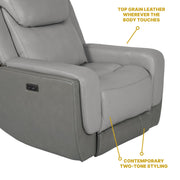 Rosalyn Zero Gravity Power Recliner in Silver and Gray Leather with Power Headrest - Furniture City (CA)l