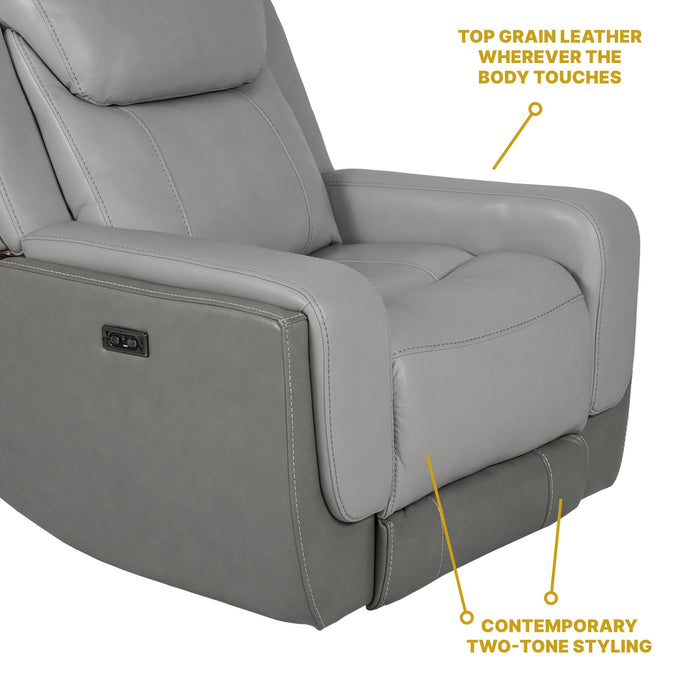 Rosalyn Zero Gravity Power Recliner in Silver and Gray Leather with Power Headrest