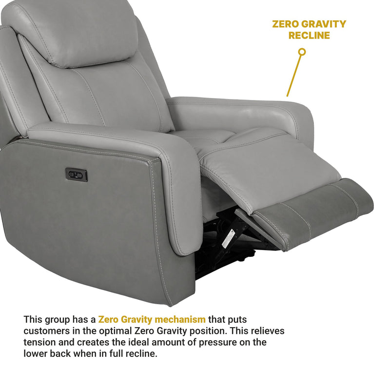 Rosalyn Zero Gravity Power Recliner in Silver and Gray Leather with Power Headrest - Furniture City (CA)l