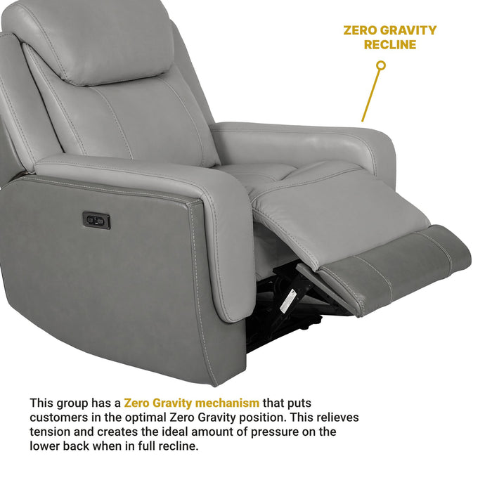 Rosalyn Zero Gravity Power Recliner in Silver and Gray Leather with Power Headrest
