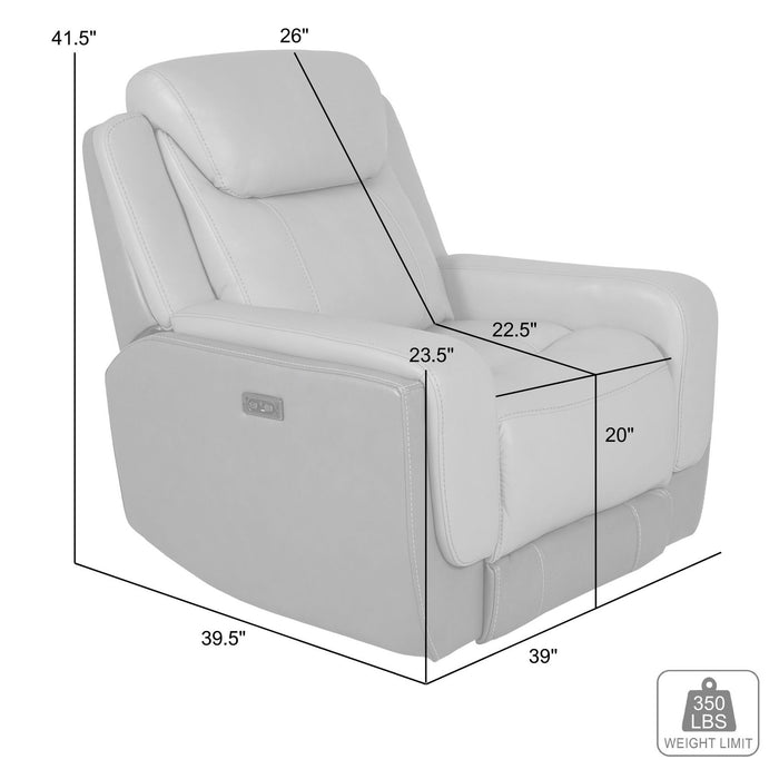Rosalyn Zero Gravity Power Recliner in Silver and Gray Leather with Power Headrest