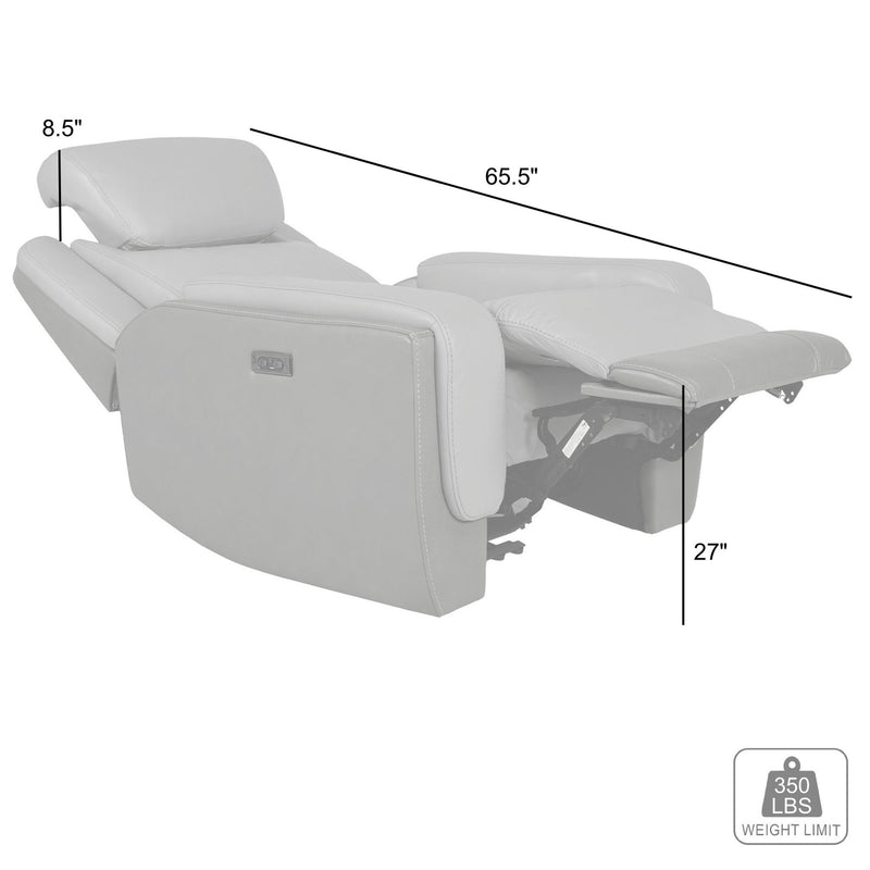 Rosalyn Zero Gravity Power Recliner in Silver and Gray Leather with Power Headrest - Furniture City (CA)l