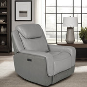 Rosalyn Zero Gravity Power Recliner in Silver and Gray Leather with Power Headrest - Furniture City (CA)l