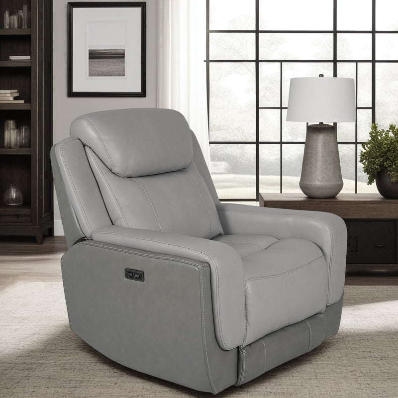 Rosalyn Zero Gravity Power Recliner in Silver and Gray Leather with Power Headrest - Furniture City (CA)l