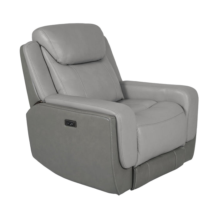 Rosalyn Zero Gravity Power Recliner in Silver and Gray Leather with Power Headrest
