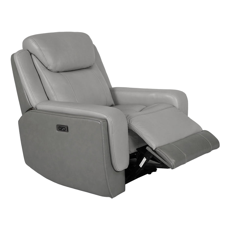 Rosalyn Zero Gravity Power Recliner in Silver and Gray Leather with Power Headrest - Furniture City (CA)l