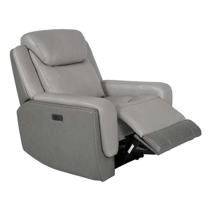 Rosalyn Zero Gravity Power Recliner in Silver and Gray Leather with Power Headrest