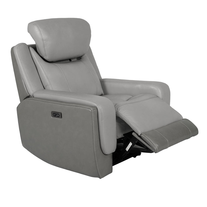 Rosalyn Zero Gravity Power Recliner in Silver and Gray Leather with Power Headrest - Furniture City (CA)l