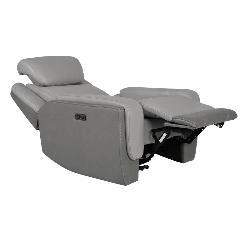 Rosalyn Zero Gravity Power Recliner in Silver and Gray Leather with Power Headrest - Furniture City (CA)l