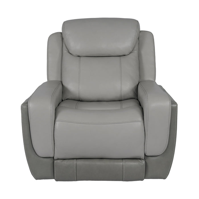 Rosalyn Zero Gravity Power Recliner in Silver and Gray Leather with Power Headrest