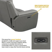Rosalyn 87" Zero Gravity Power Reclining Sofa with Dropdown Console in Silver and Gray Leather - Furniture City (CA)l