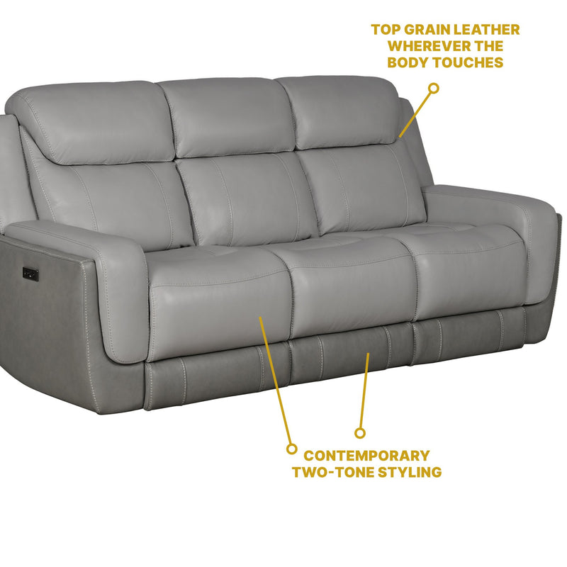 Rosalyn 87" Zero Gravity Power Reclining Sofa with Dropdown Console in Silver and Gray Leather - Furniture City (CA)l