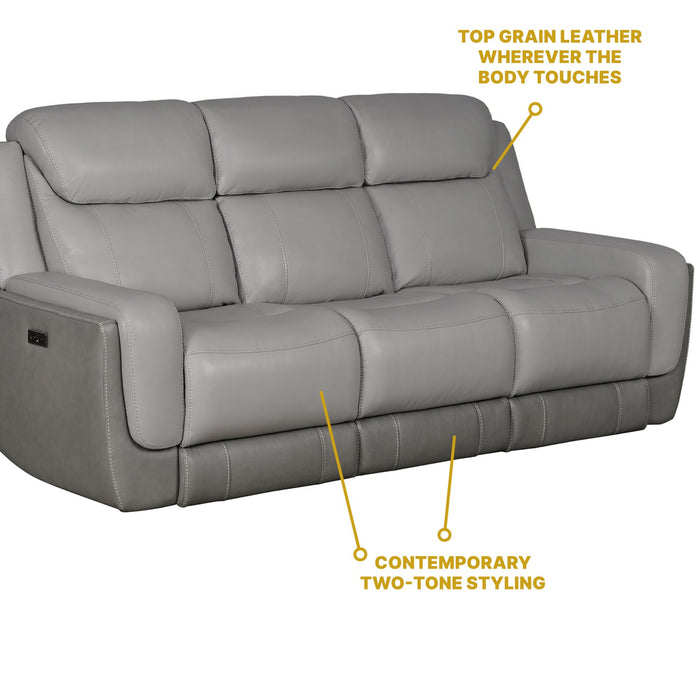 Rosalyn 87" Zero Gravity Power Reclining Sofa with Dropdown Console in Silver and Gray Leather