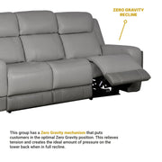 Rosalyn 87" Zero Gravity Power Reclining Sofa with Dropdown Console in Silver and Gray Leather - Furniture City (CA)l