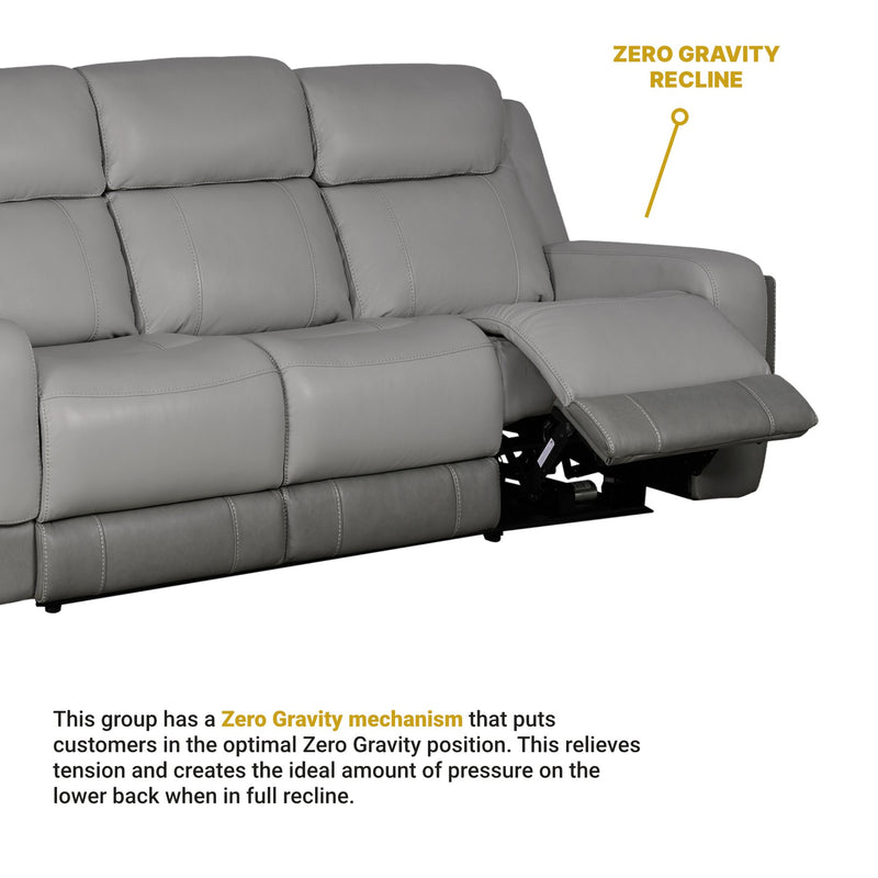 Rosalyn 87" Zero Gravity Power Reclining Sofa with Dropdown Console in Silver and Gray Leather - Furniture City (CA)l
