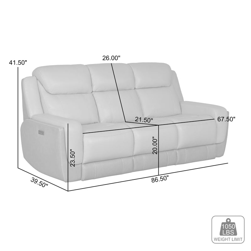 Rosalyn 87" Zero Gravity Power Reclining Sofa with Dropdown Console in Silver and Gray Leather - Furniture City (CA)l